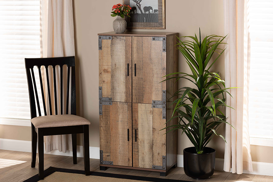 Wayne Farmhouse Wood 2 Doors Shoe Storage Cabinet Oak Brown