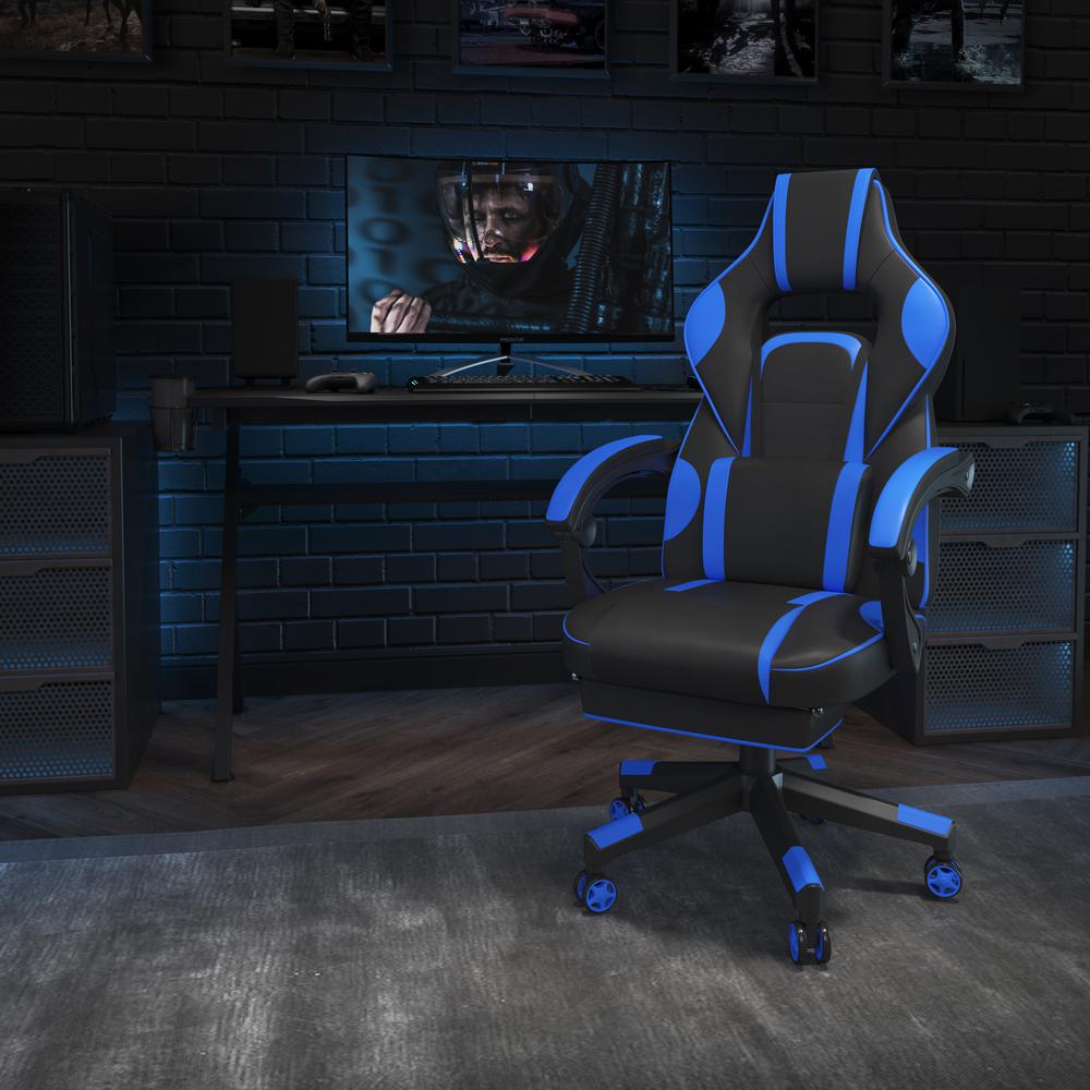 X30 Gaming Chair Racing Office Ergonomic Computer Chair with Fully Reclining Back and Slide-Out Footrest in Black LeatherSoft