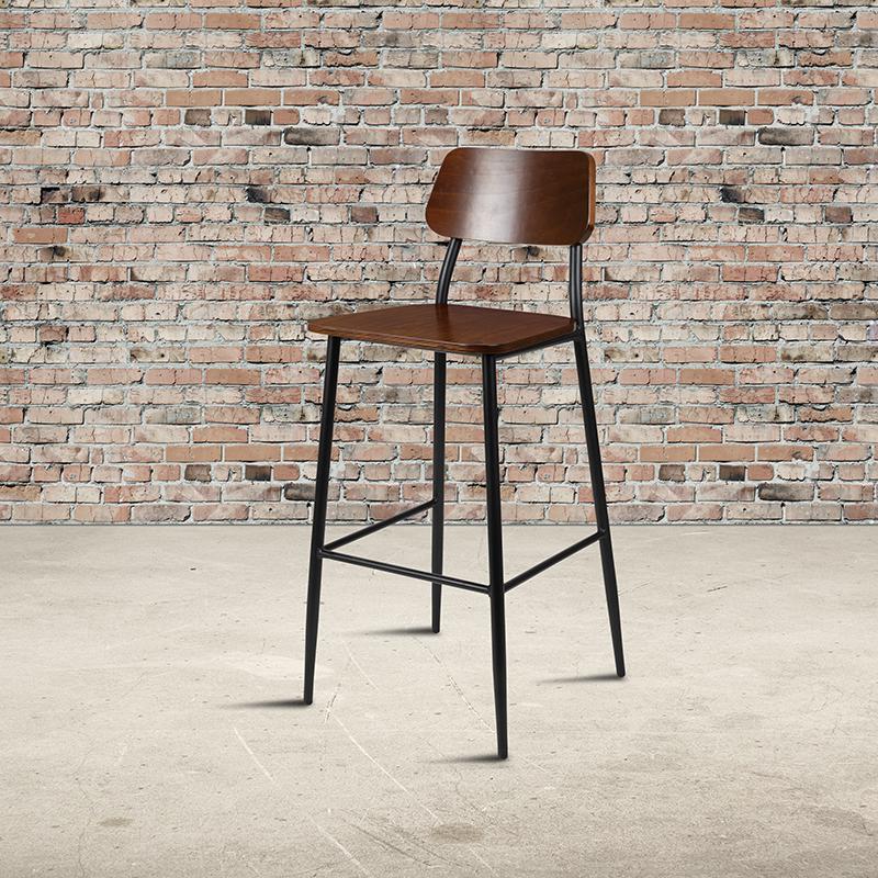 Gunmetal bar stool with wood online seat