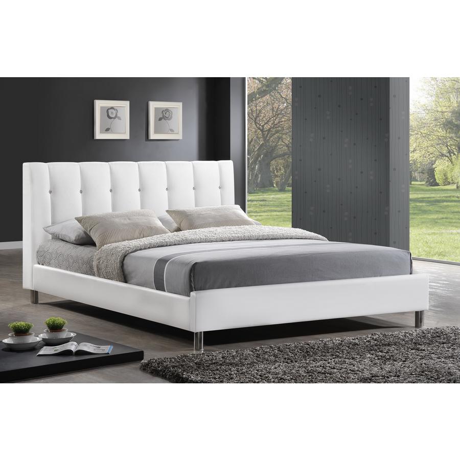 Baxton Studio Vino White Modern Bed with Upholstered Headboard