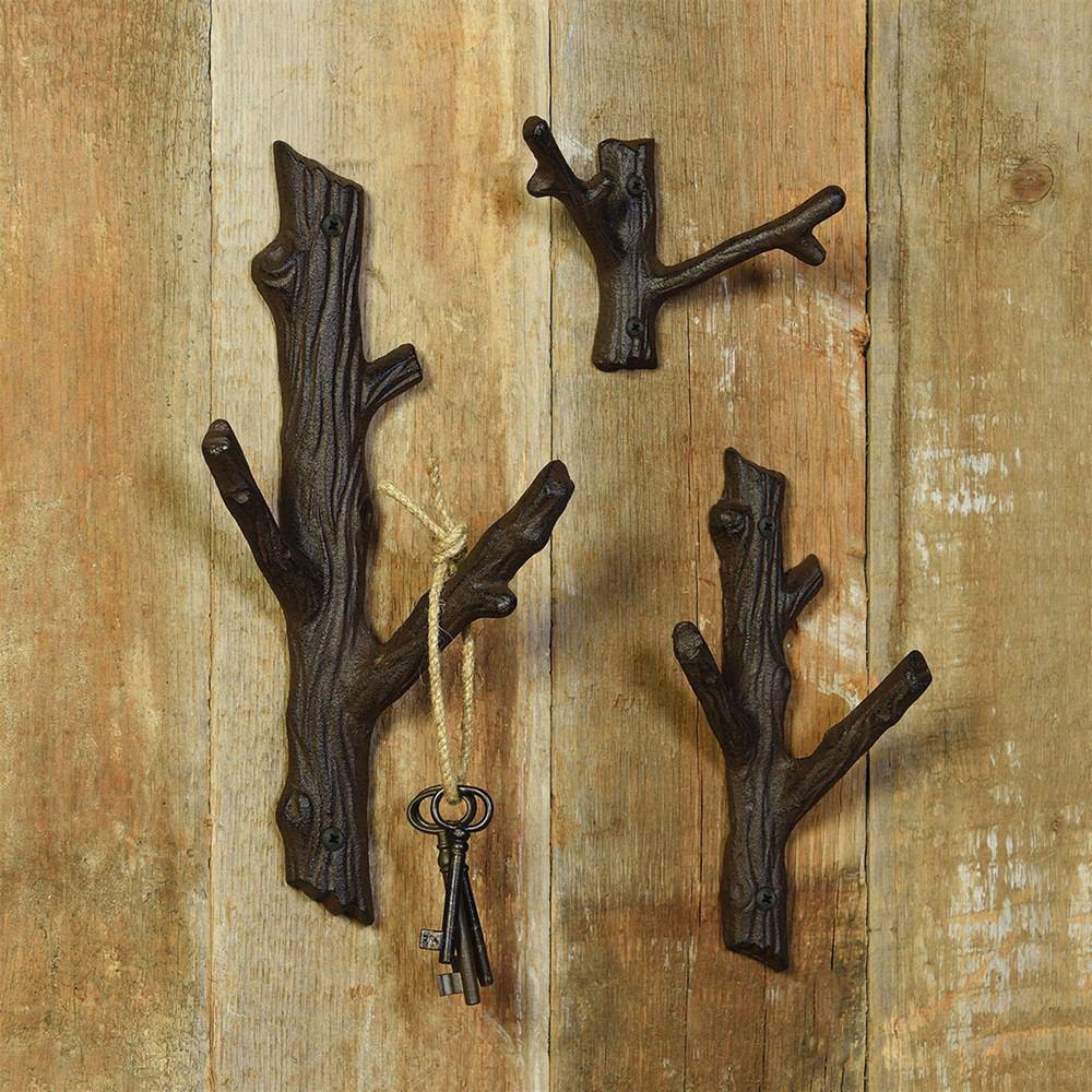 Faux Bois Cast Iron Wall Hook - Branch - Brown - Set Of 4 By HomArt