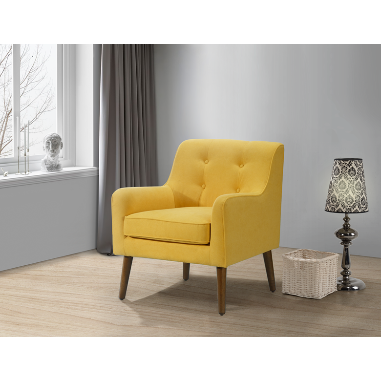 Ryder Mid Century Modern Yellow Woven Fabric Tufted Armchair By