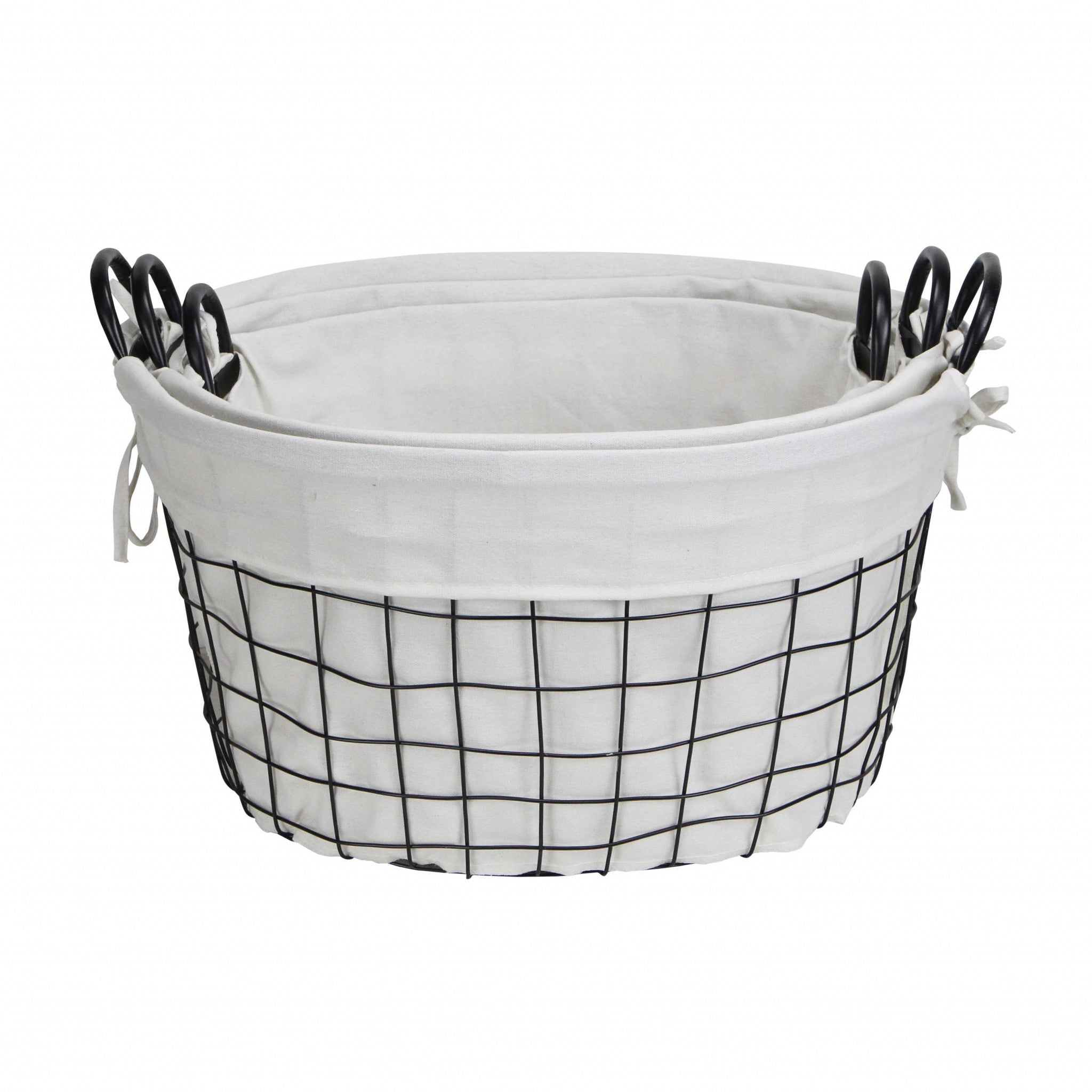 Black Oval Laundry Basket with Gray Handles