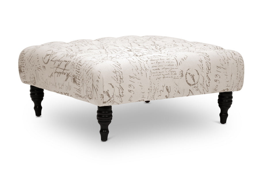 Baxton Studio Keswick Beige Script Print Modern Tufted Ottoman