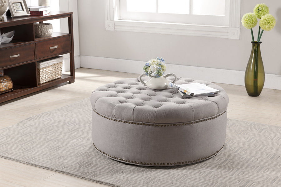 Baxton Studio Iglehart Beige Linen Modern Tufted Ottoman