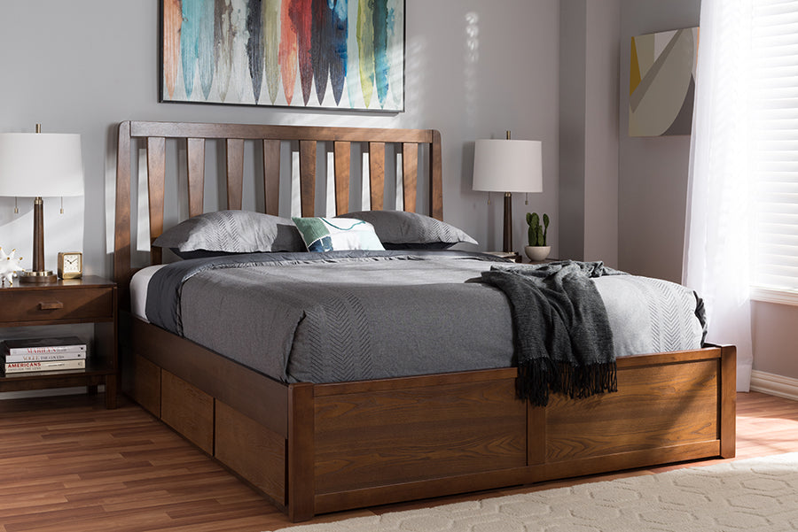 Baxton Studio Raurey Modern and Contemporary Walnut Finished Queen