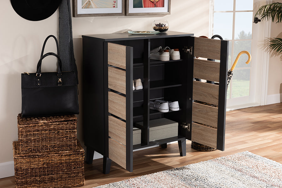 Baxton Studio Marine Modern and Contemporary Wenge Dark Brown Finished  2-Door Wood Entryway Shoe Storage Cabinet 