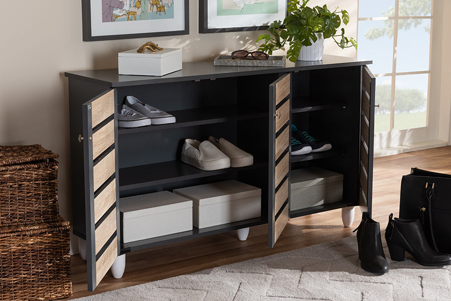 Baxton Studio Shirley 2-Door Shoe Cabinet with Open Shelves