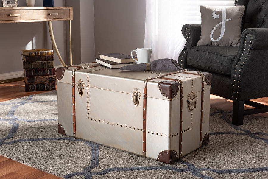 Baxton Studio Bechet French Industrial Silver Metal Storage Trunk