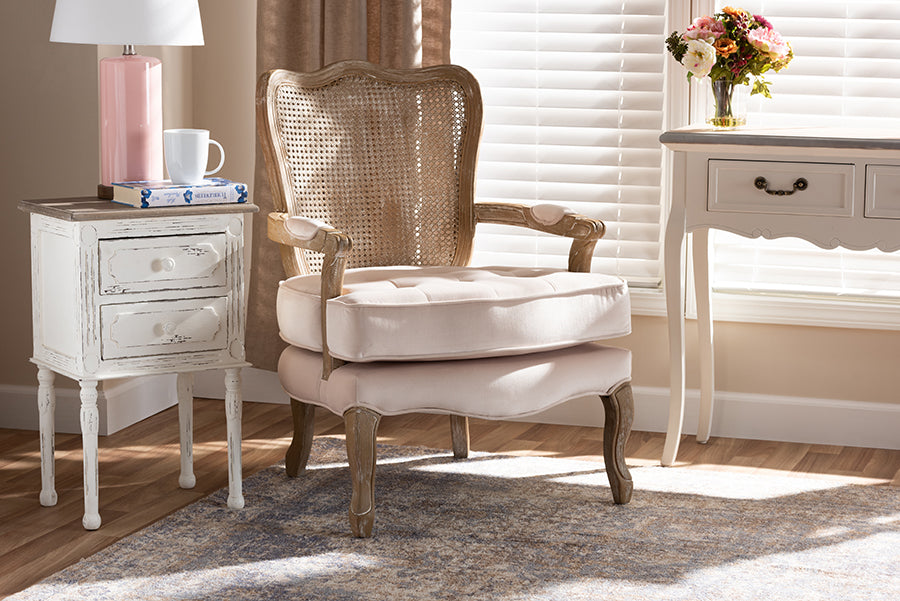 Baxton Studio Sigrid Mid-Century Modern Light Grey Fabric Upholstered Antique Oak Finished Wood Armchair