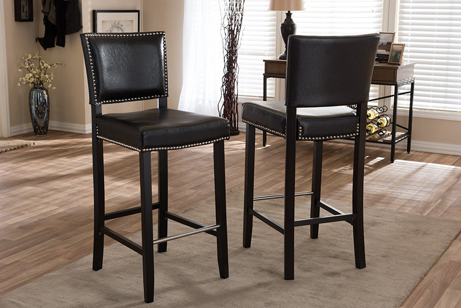 Baxton Studio Aries Dark Brown Modern Bar Stool with Nail Head Trim S