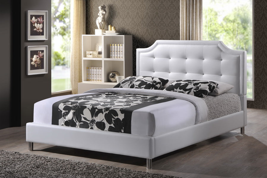 Baxton Studio Carlotta White Modern Bed with Upholstered Headboard