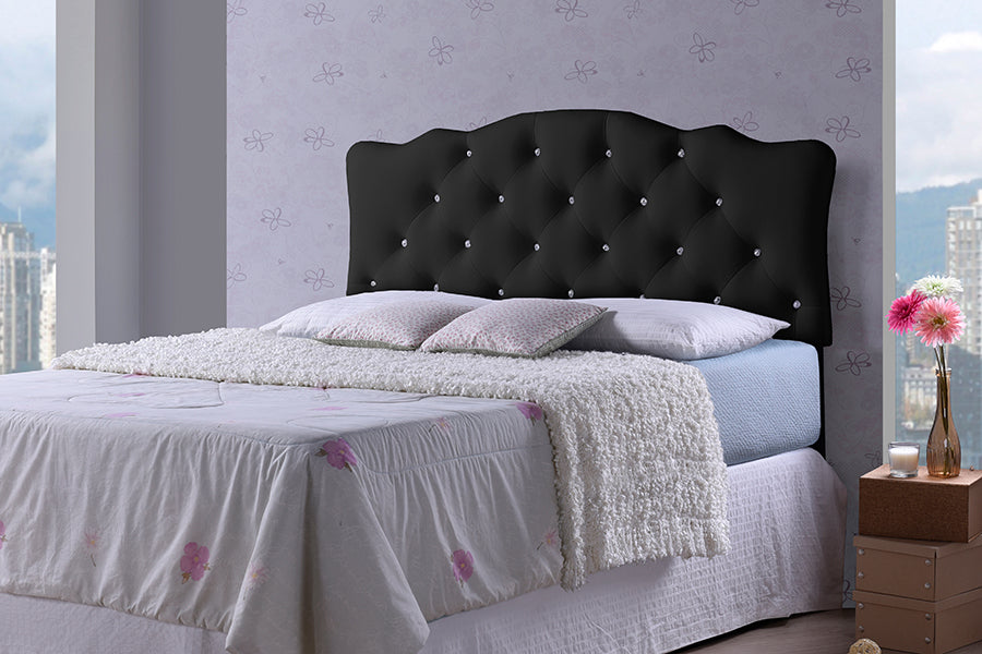 Baxton Studio Rita Modern and Contemporary Queen Size Black Faux Leather Upholstered Button tufted Scalloped Headboard