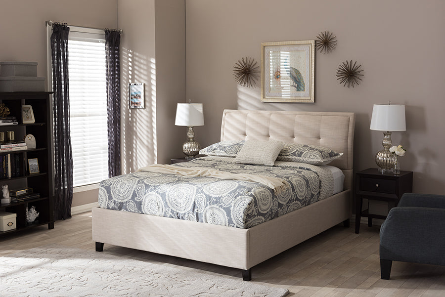 Baxton Studio Lea Modern and Contemporary Beige Mix Linen Queen