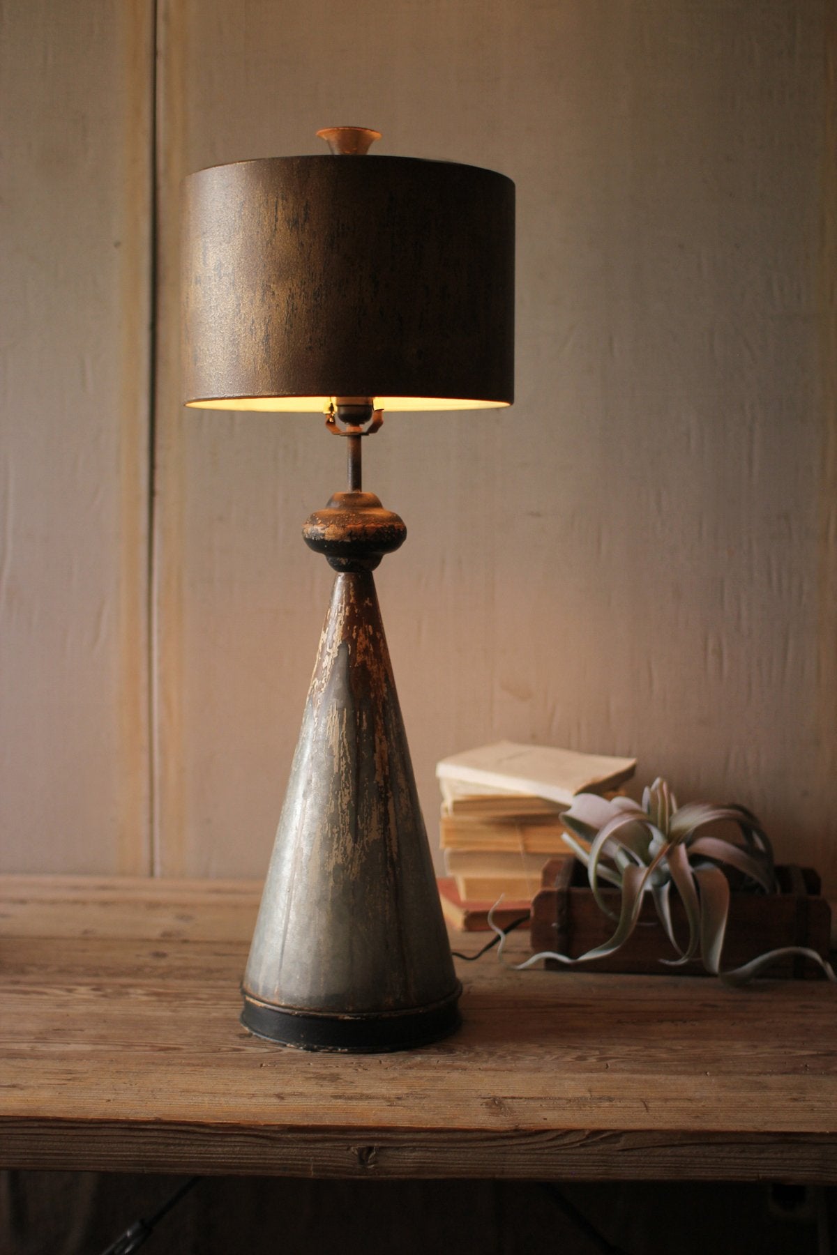 Tall Antique Brass Table Lamp With Brass Shade by Kalalou