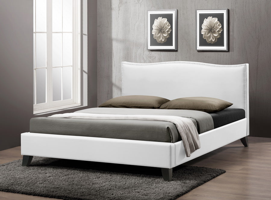 Baxton Studio Battersby White Modern Bed with Upholstered