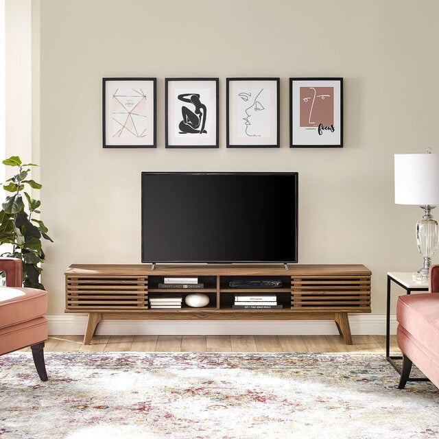 MODWAY Scope 71 in. Walnut and Gray Wood TV Stand with 6 Drawer