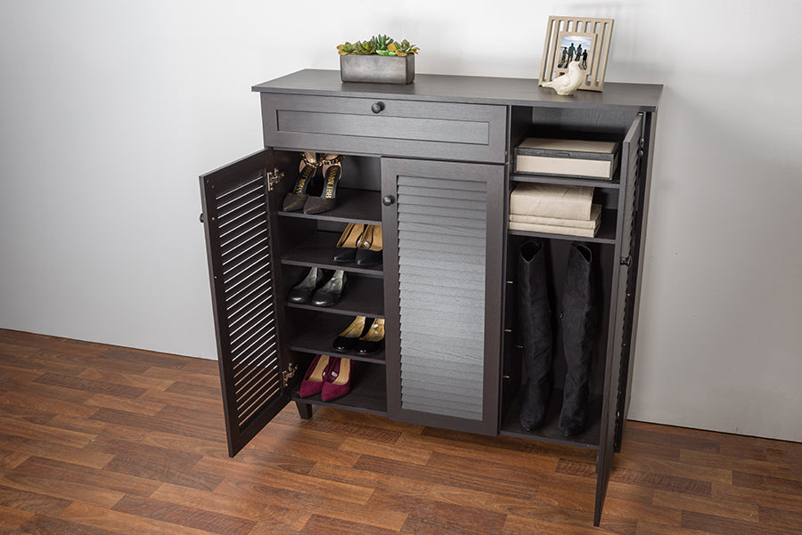 Baxton Studio Pocillo Wood Shoe Storage Cabinet Dark Brown