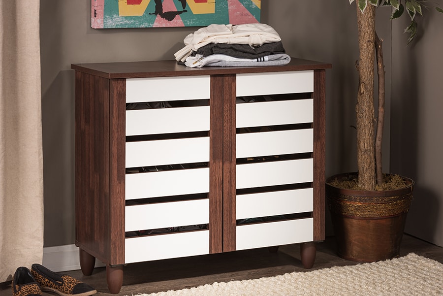 Baxton Studio Gisela Oak and White 2 tone Shoe Cabinet With 2