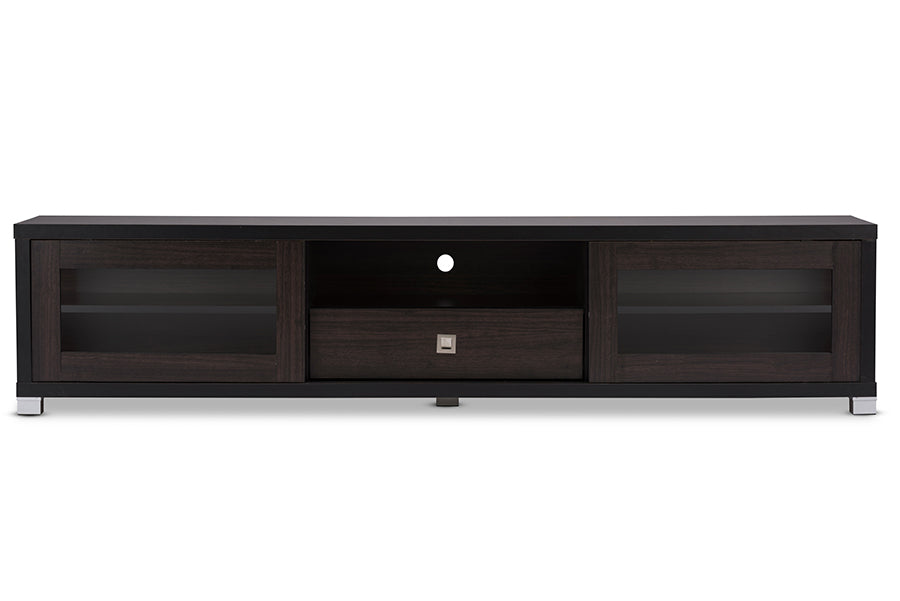 Baxton Studio Beasley 70 Inch Dark Brown TV Cabinet with 2 Sliding