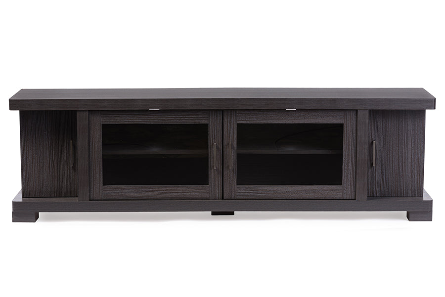 Baxton Studio Viveka 70 Inch Greyish Dark Brown Wood TV Cabinet