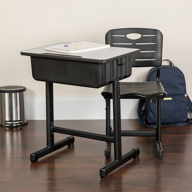 Flash Furniture Student Desk in Black and Gray