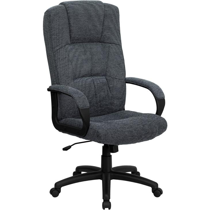 Mid-Back Black Fabric Multifunction Swivel Ergonomic Task Office Chair with  Pillow Top Cushioning and Arms