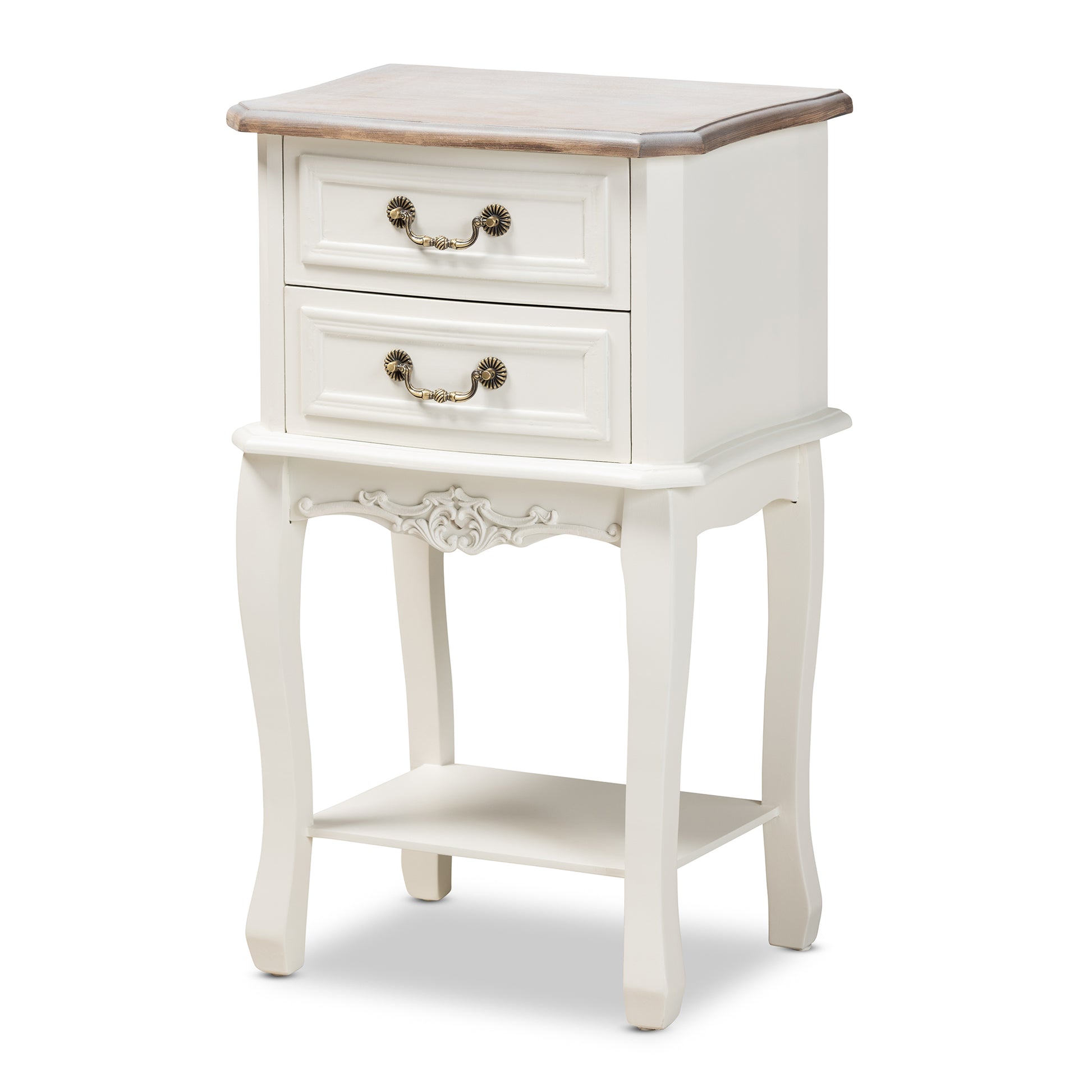 Baxton Studio Amalie Antique French Country Cottage Two-Tone White and Oak Finished 2-Drawer Wood End Table | Cabinets | Modishstore - 4