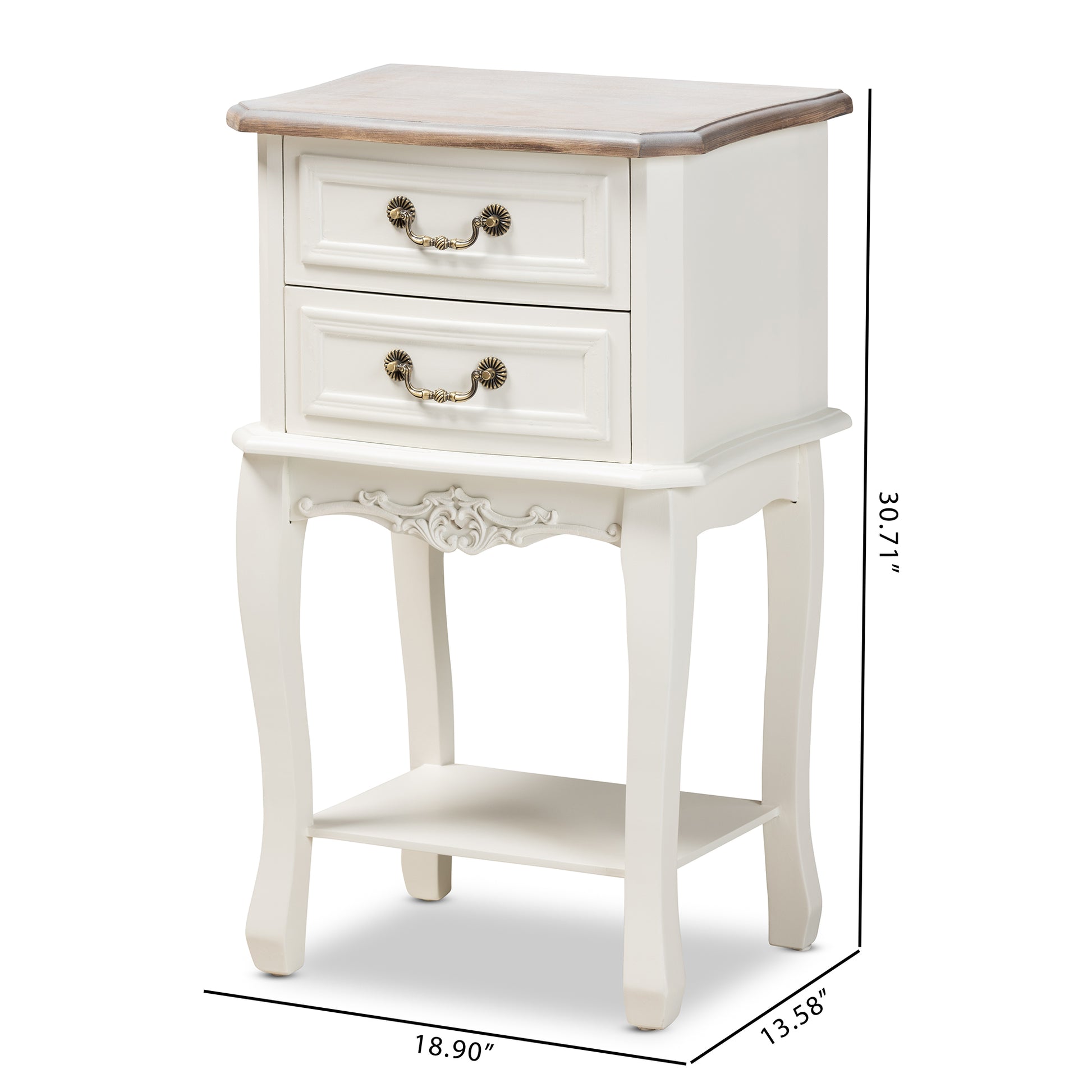 Baxton Studio Amalie Antique French Country Cottage Two-Tone White and Oak Finished 2-Drawer Wood End Table | Cabinets | Modishstore - 3