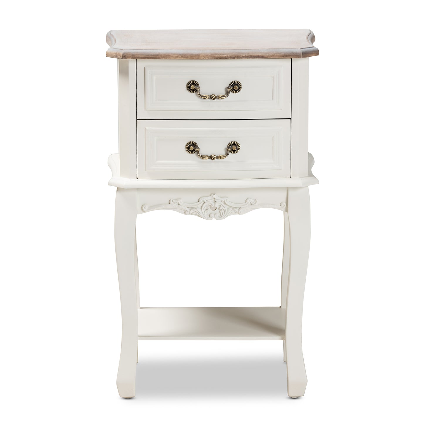 Baxton Studio Amalie Antique French Country Cottage Two-Tone White and Oak Finished 2-Drawer Wood End Table | Cabinets | Modishstore - 6