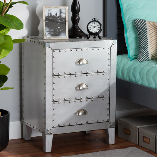 Baxton Studio Claude French Industrial Silver Metal 3-Drawer End Table | Cabinets | Modishstore