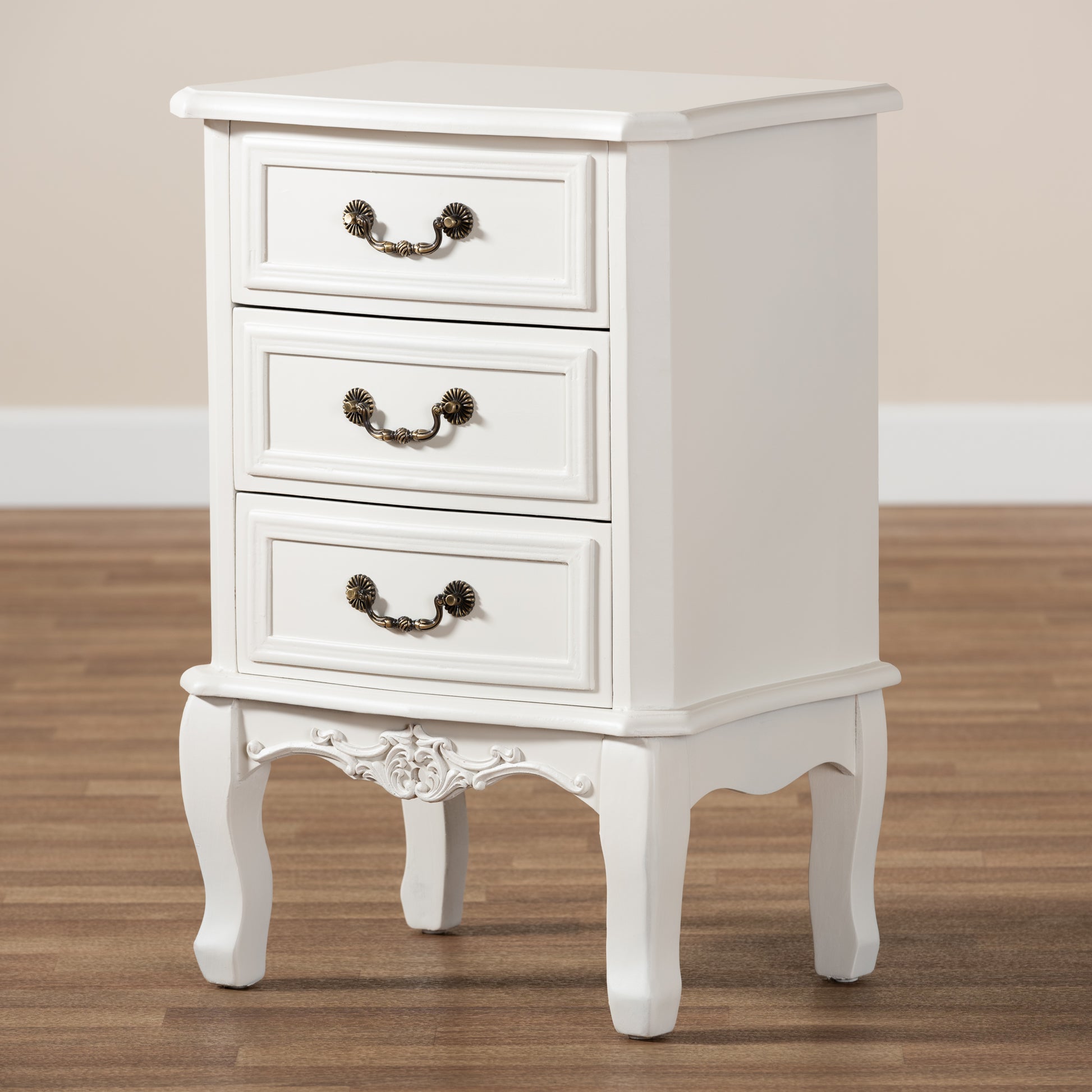 Baxton Studio Gabrielle Traditional French Country Provincial White-Finished 3-Drawer Wood End Table | Cabinets | Modishstore - 2