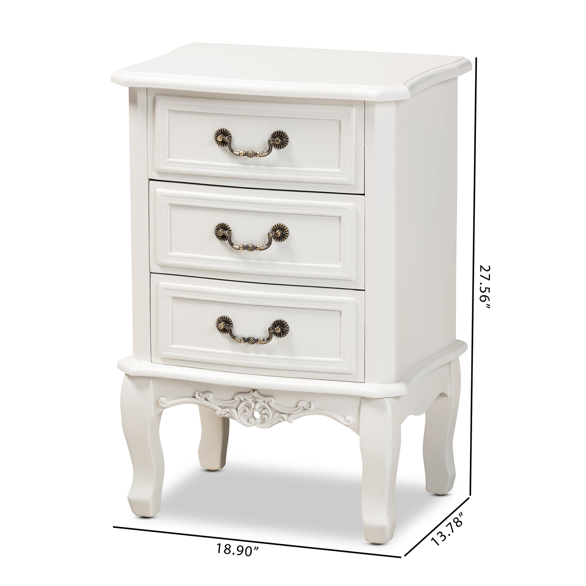 Baxton Studio Gabrielle Traditional French Country Provincial White-Finished 3-Drawer Wood End Table | Cabinets | Modishstore - 3