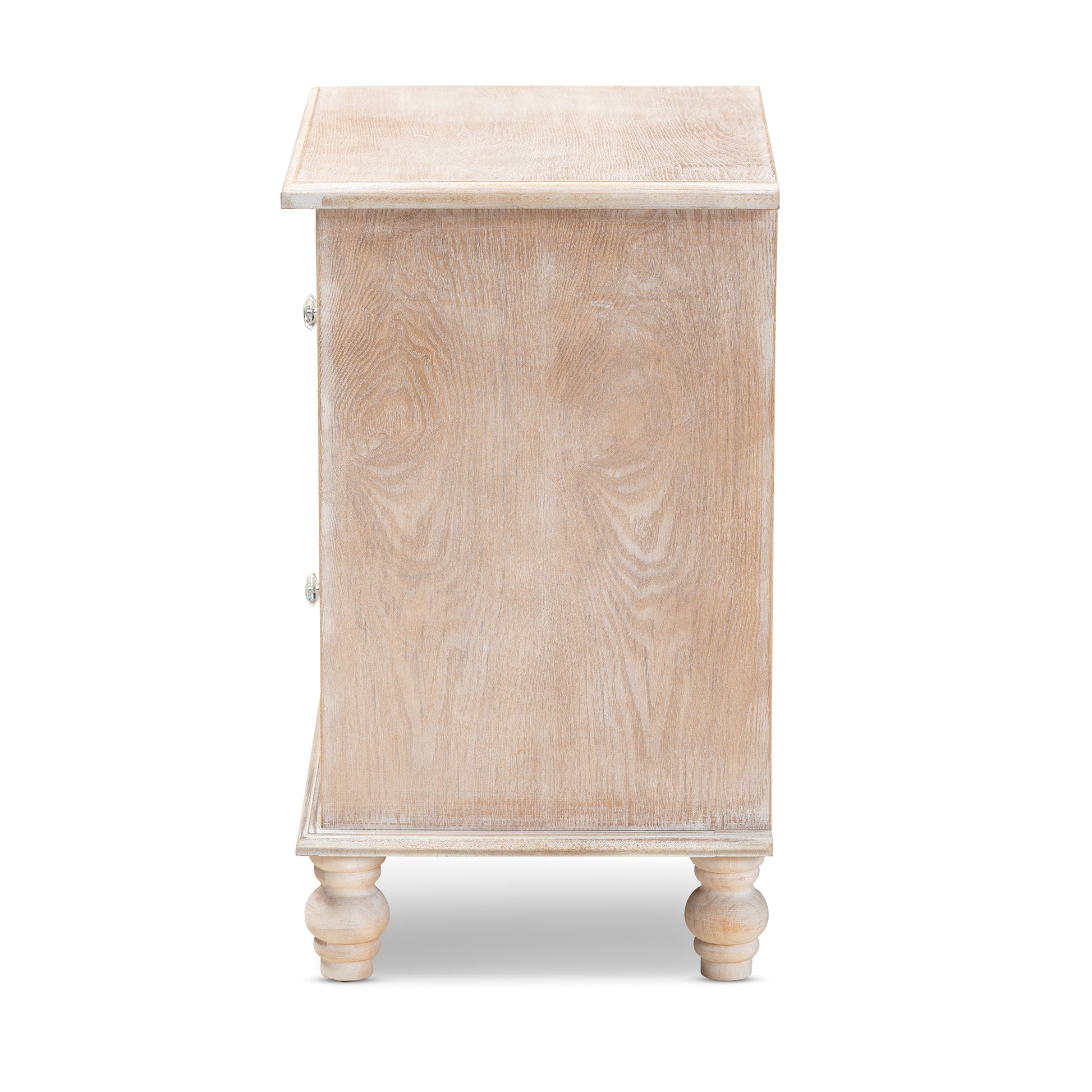 Baxton Studio Celia Transitional Rustic French Country White-Washed Wood and Mirror 2-Drawer Quatrefoil End Table | Cabinets | Modishstore - 7