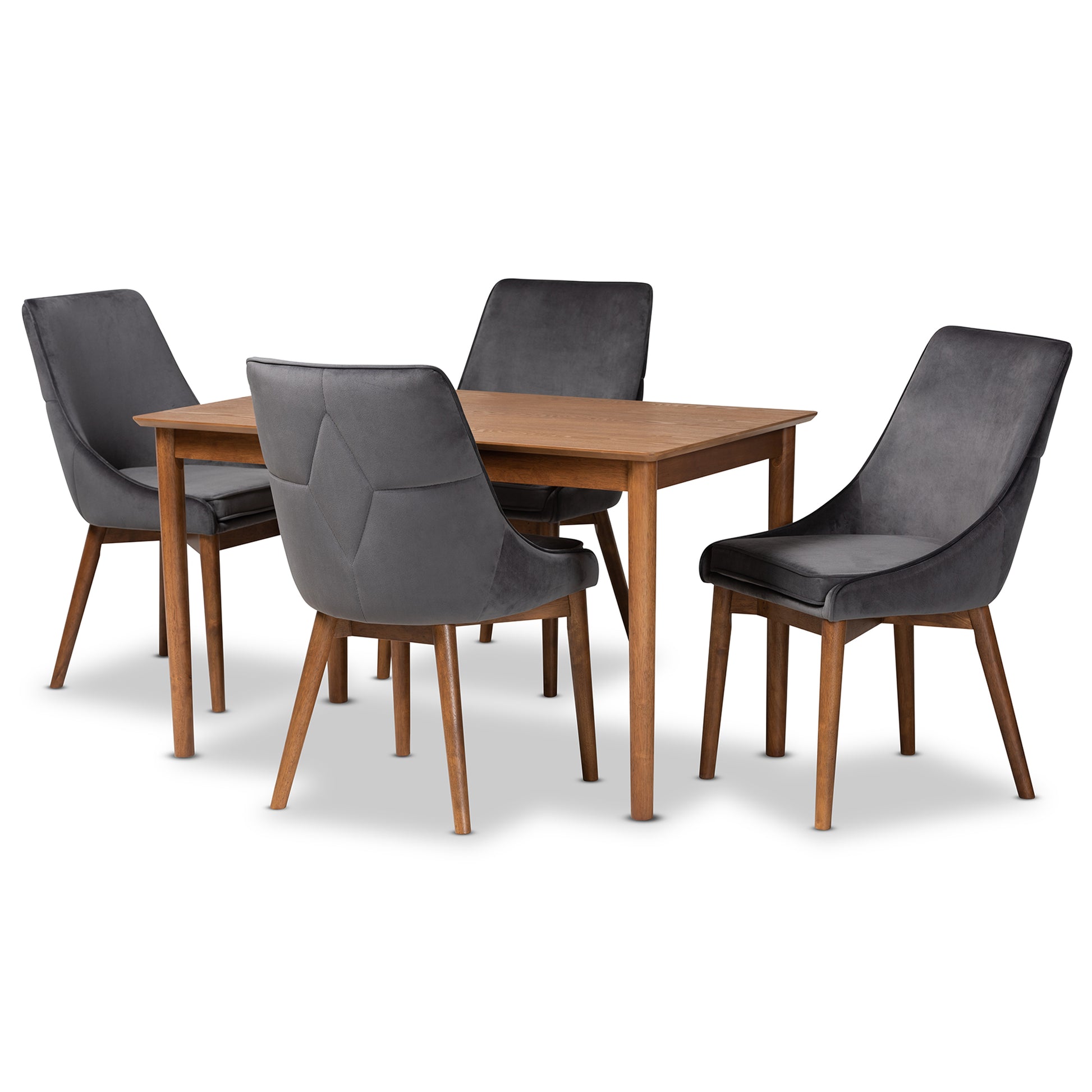 Baxton Studio Gilmore Modern and Contemporary Grey Velvet Fabric Upholstered and Walnut Brown Finished Wood 5-Piece Dining Set | Dining Sets | Modishstore - 2