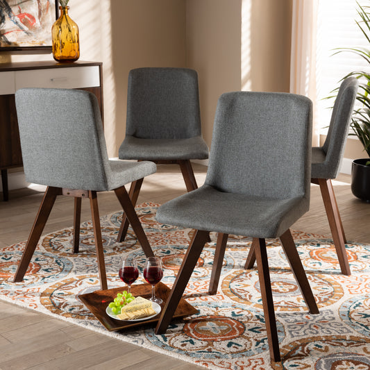 Baxton Studio Pernille Modern Transitional Grey Fabric Upholstered Walnut Finished 4-Piece Wood Dining Chair Set Set | Dining Chairs | Modishstore