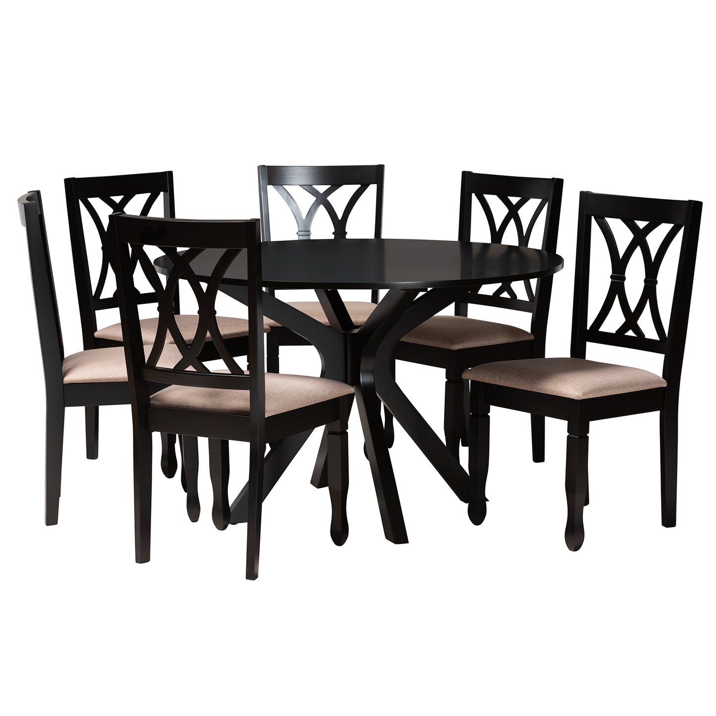 Baxton Studio Maya Modern Beige Fabric and Espresso Brown Finished Wood 7-Piece Dining Set | Dining Sets | Modishstore - 2