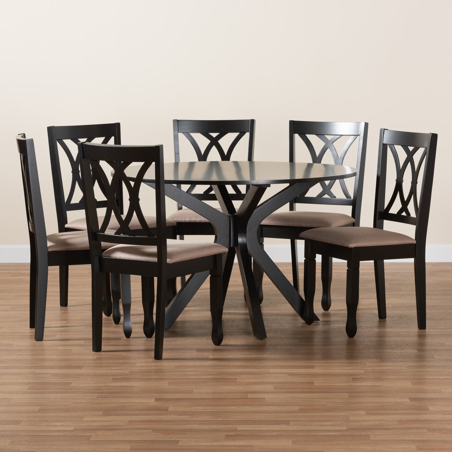 Baxton Studio Maya Modern Beige Fabric and Espresso Brown Finished Wood 7-Piece Dining Set | Dining Sets | Modishstore - 9