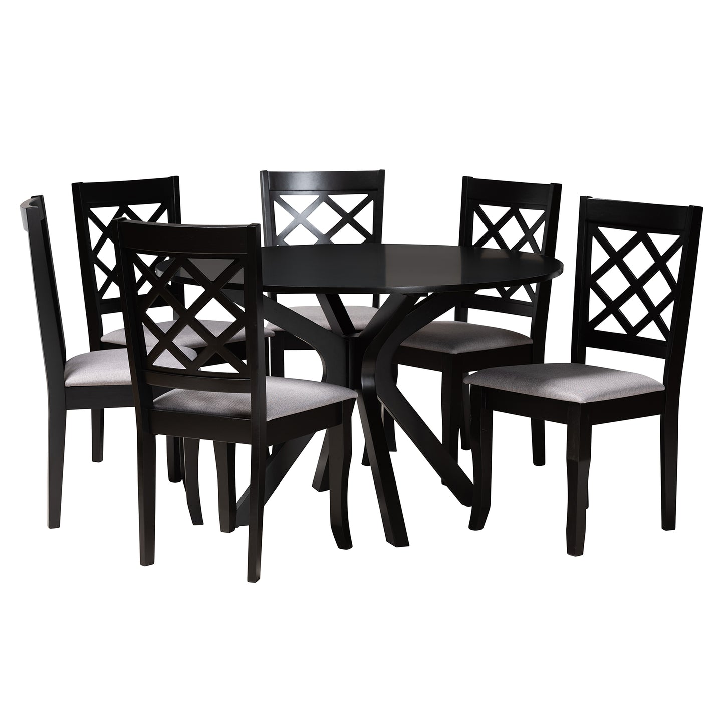 Baxton Studio Jana Modern Grey Fabric and Espresso Brown Finished Wood 7-Piece Dining Set | Dining Sets | Modishstore - 2