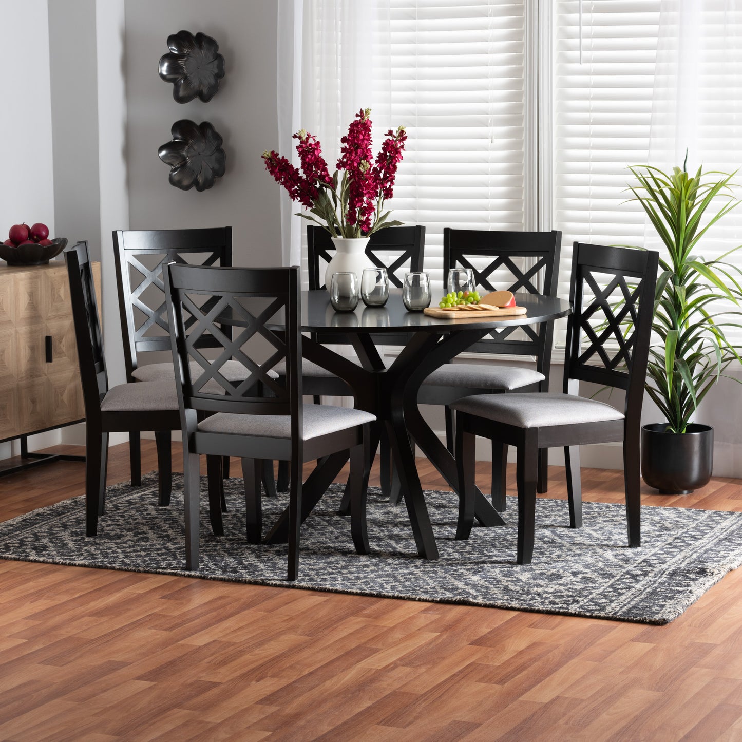 Baxton Studio Jana Modern Grey Fabric and Espresso Brown Finished Wood 7-Piece Dining Set | Dining Sets | Modishstore