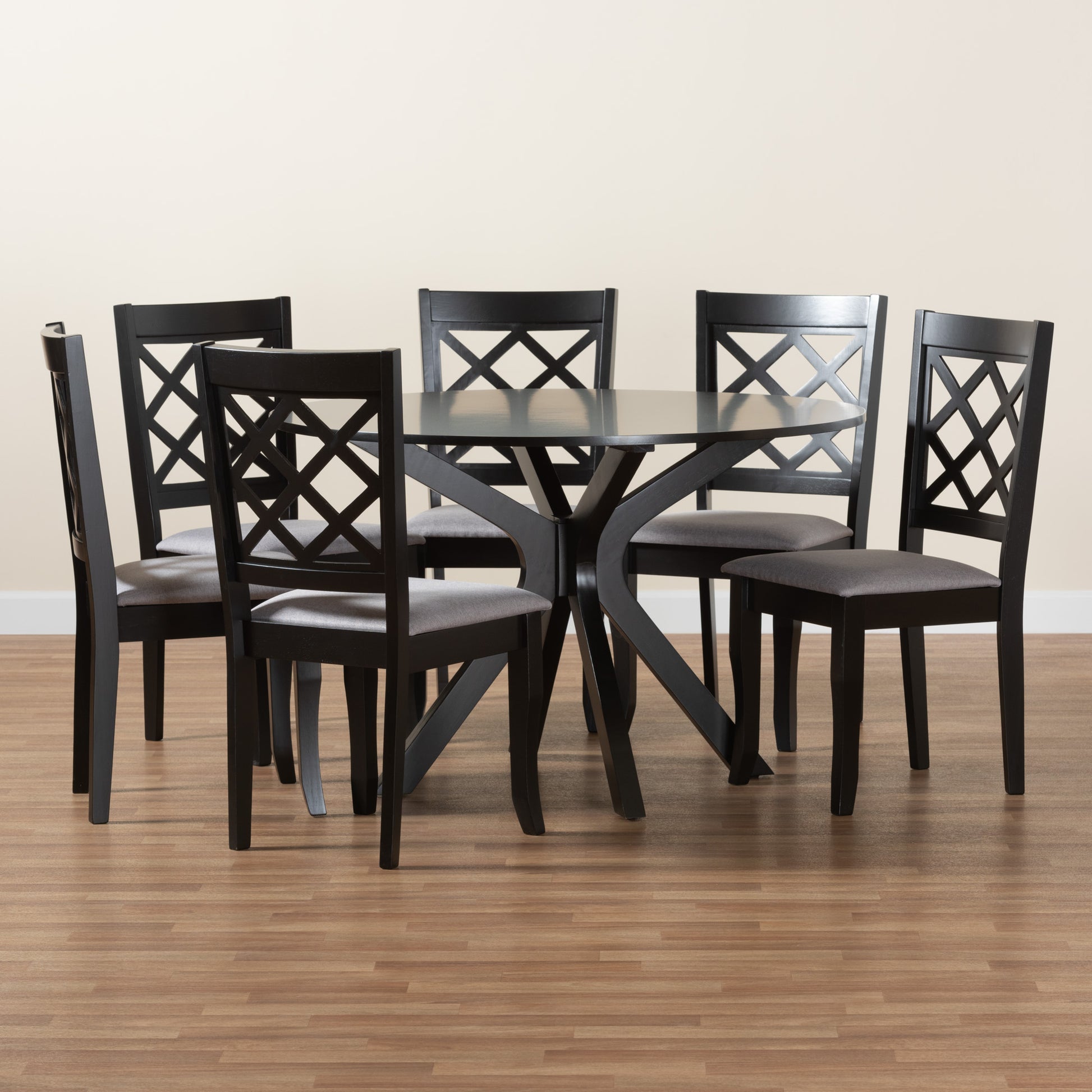 Baxton Studio Jana Modern Grey Fabric and Espresso Brown Finished Wood 7-Piece Dining Set | Dining Sets | Modishstore - 9