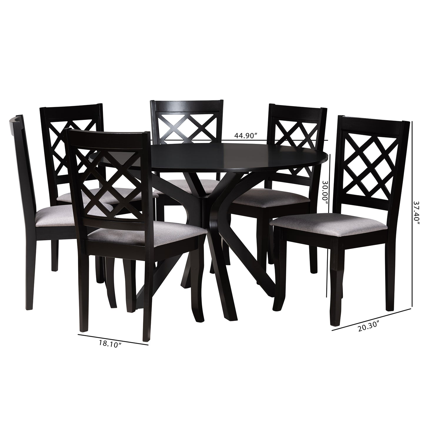 Baxton Studio Jana Modern Grey Fabric and Espresso Brown Finished Wood 7-Piece Dining Set | Dining Sets | Modishstore - 10