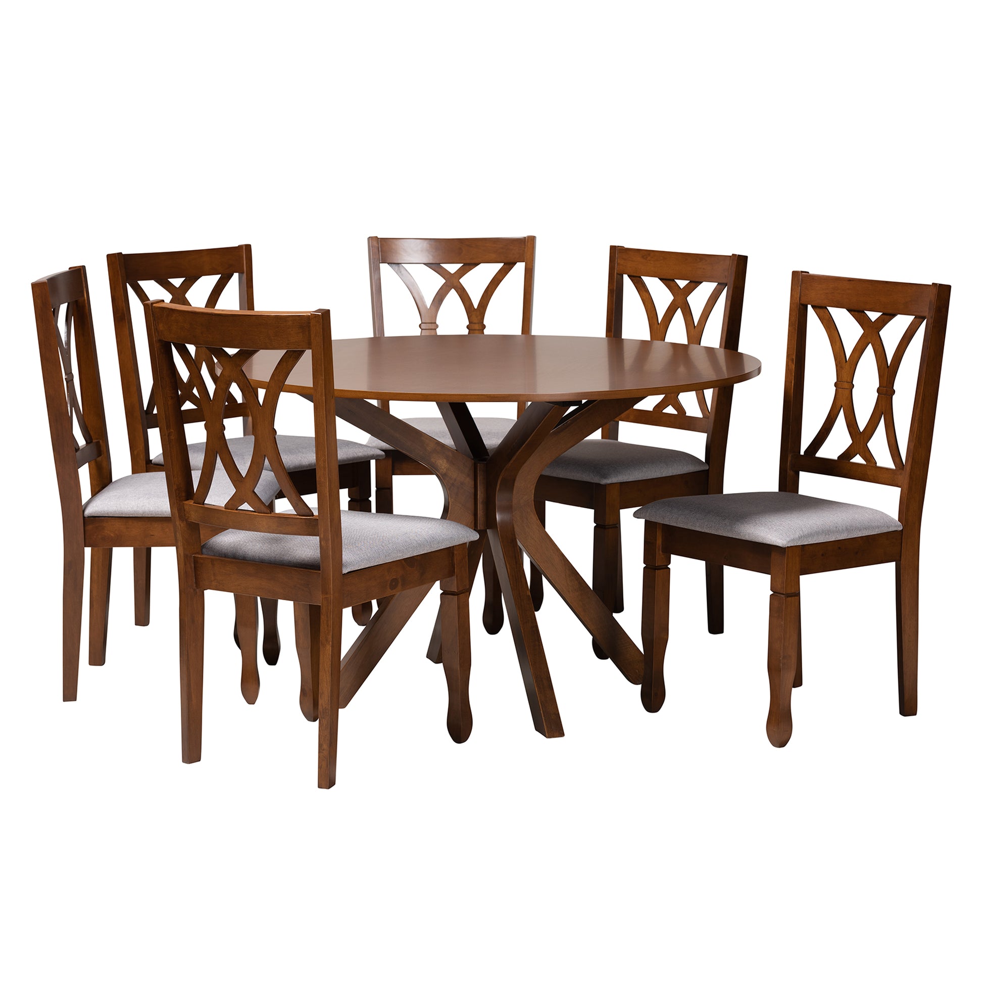 Baxton Studio Maya Modern Grey Fabric and Walnut Brown Finished Wood 7-Piece Dining Set | Dining Sets | Modishstore - 2