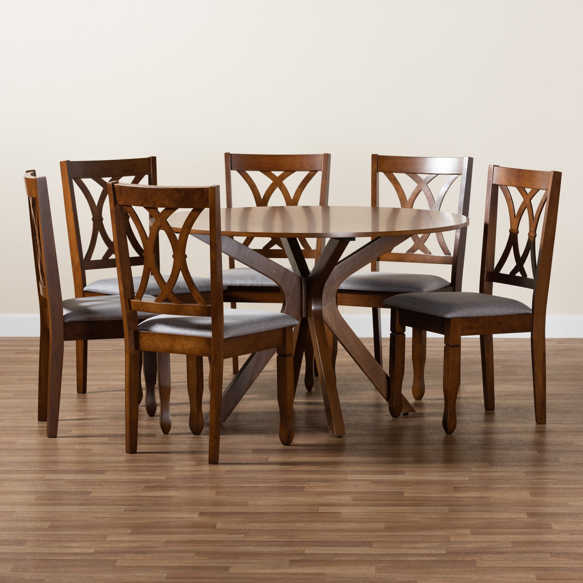 Baxton Studio Maya Modern Grey Fabric and Walnut Brown Finished Wood 7-Piece Dining Set | Dining Sets | Modishstore - 9