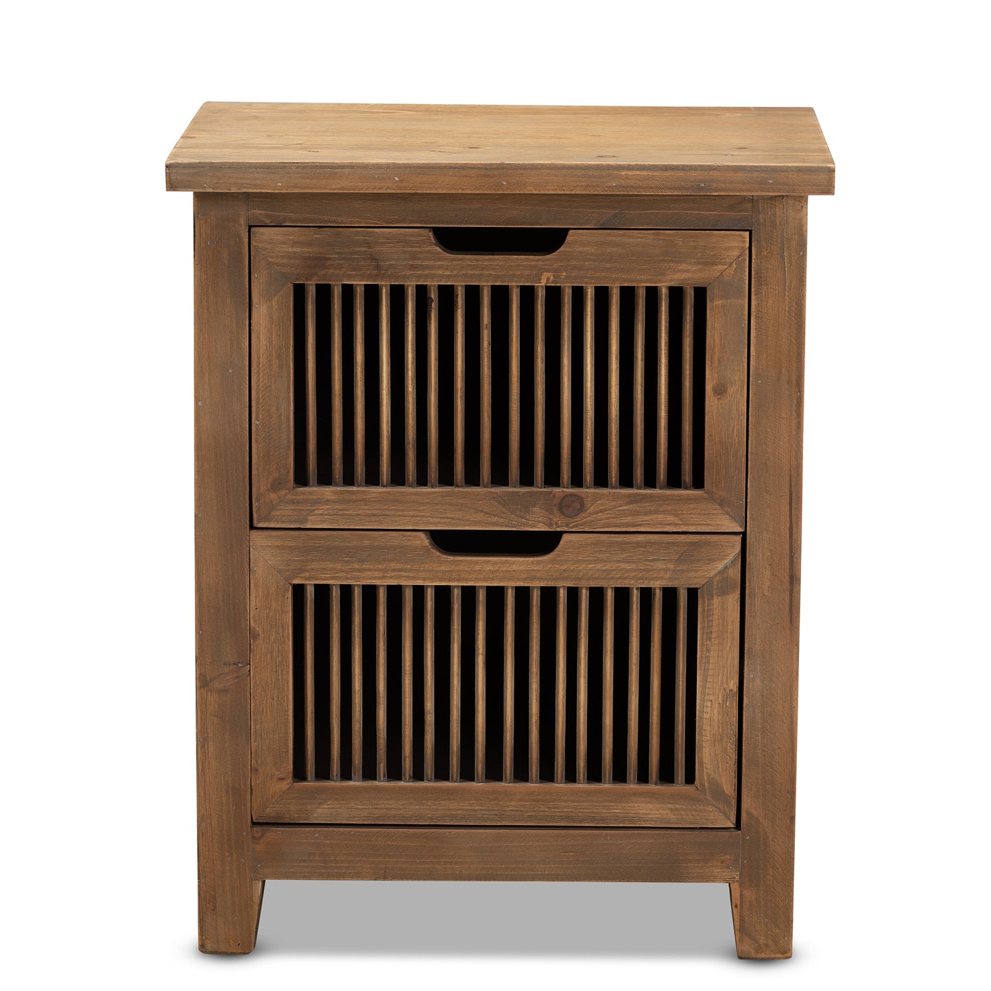 Baxton Studio Clement Rustic Transitional Medium Oak Finished 2-Drawer Wood Spindle End Table | Cabinets | Modishstore - 6