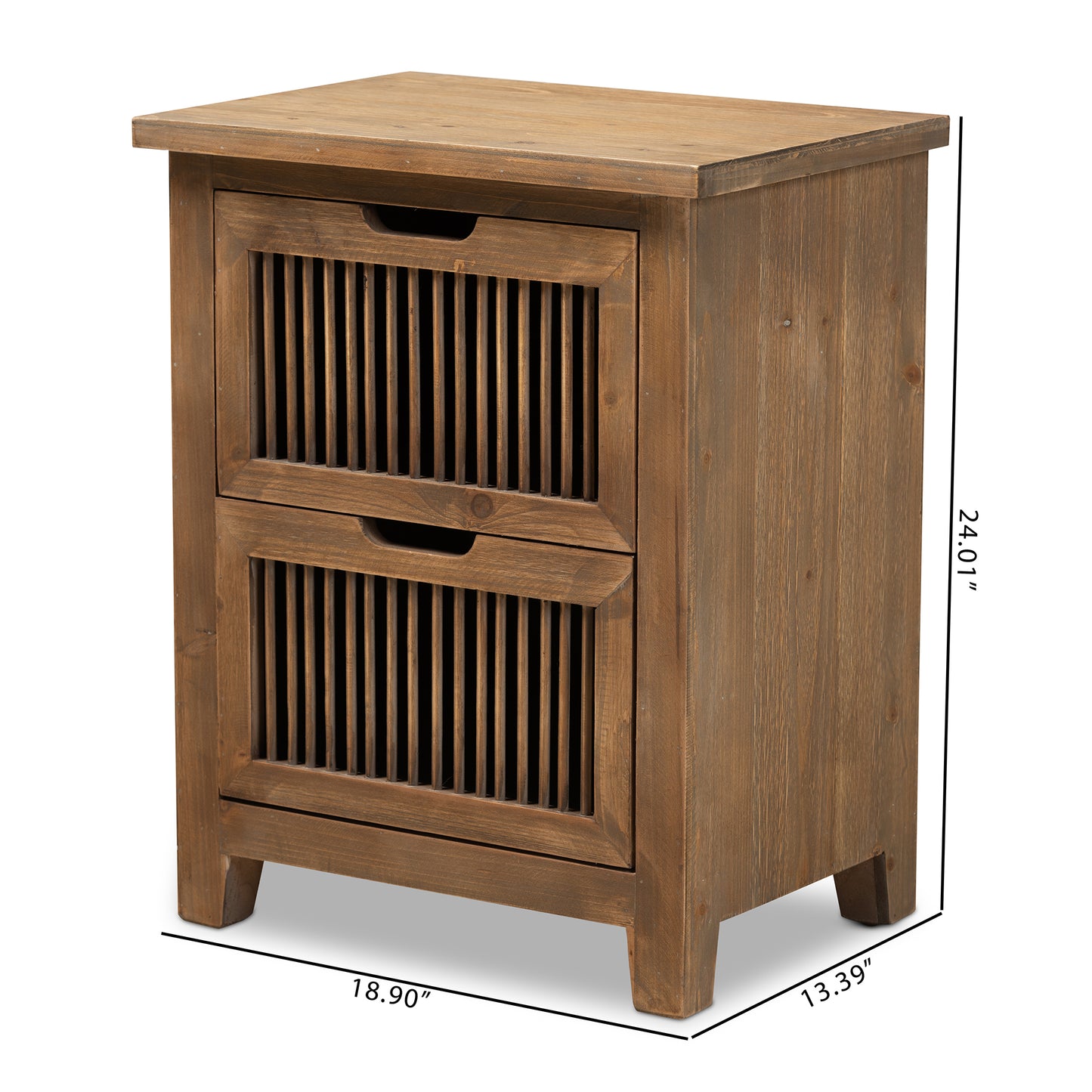 Baxton Studio Clement Rustic Transitional Medium Oak Finished 2-Drawer Wood Spindle End Table | Cabinets | Modishstore - 3