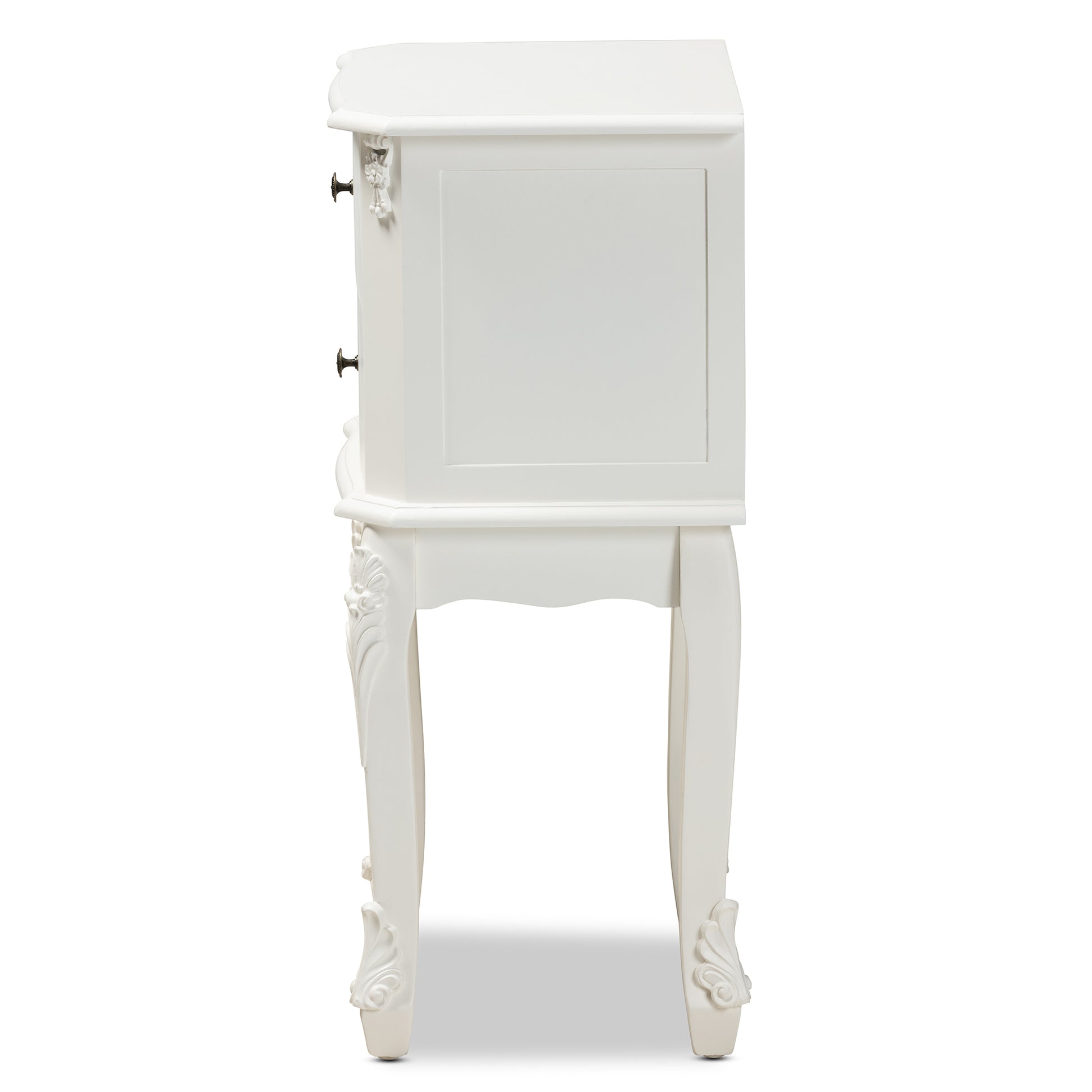 Baxton Studio Sophia Classic and Traditional French White Finished Wood 2-Drawer End Table | Cabinets | Modishstore - 7