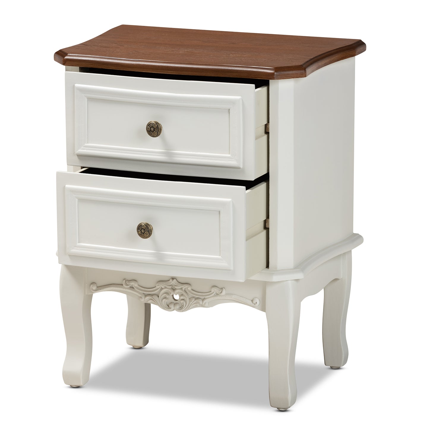 Baxton Studio Darlene Classic and Traditional French White and Cherry Brown Finished Wood 2-Drawer End Table | Cabinets | Modishstore - 4