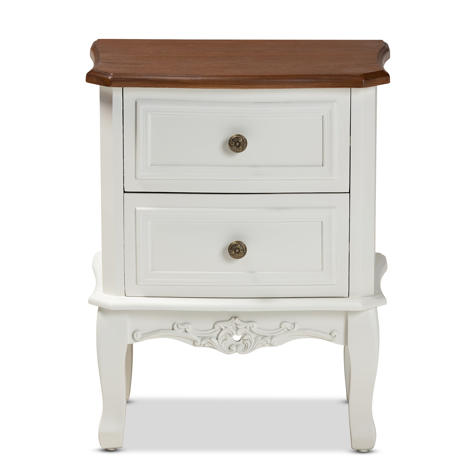 Baxton Studio Darlene Classic and Traditional French White and Cherry Brown Finished Wood 2-Drawer End Table | Cabinets | Modishstore - 5