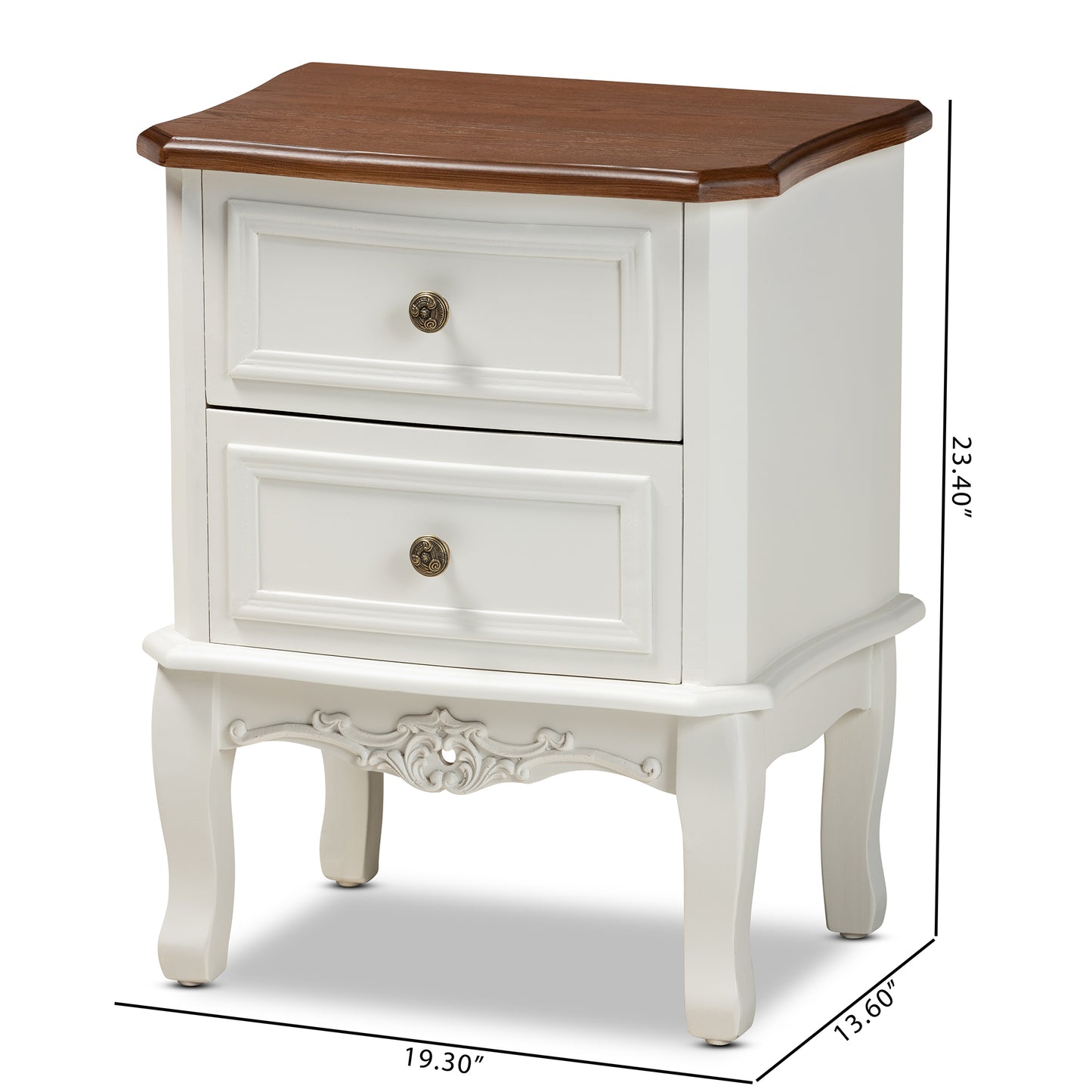 Baxton Studio Darlene Classic and Traditional French White and Cherry Brown Finished Wood 2-Drawer End Table | Cabinets | Modishstore - 2